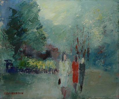 GIRARDIN Henri Gilles, XXe Sous les grands arbres, peinture sur toile, signée en...
