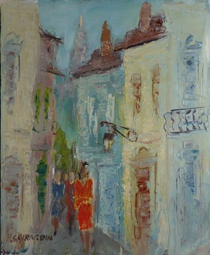 GIRARDIN Henri Gilles, XXe Dans la rue, peinture sur toile, signée en bas à gauche,...