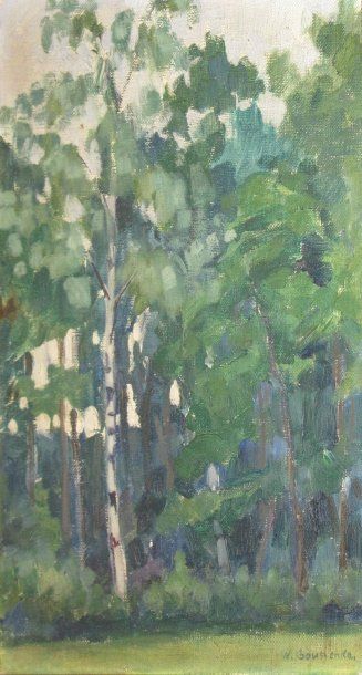 GOUSSENKA W., XXe siècle Lisière de forêt, huile sur toile marouflée sur carton,...
