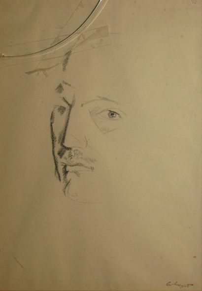 HUYOT Albert, 1872-1968 Visage, crayon noir (petites rousseurs), cachet signature...