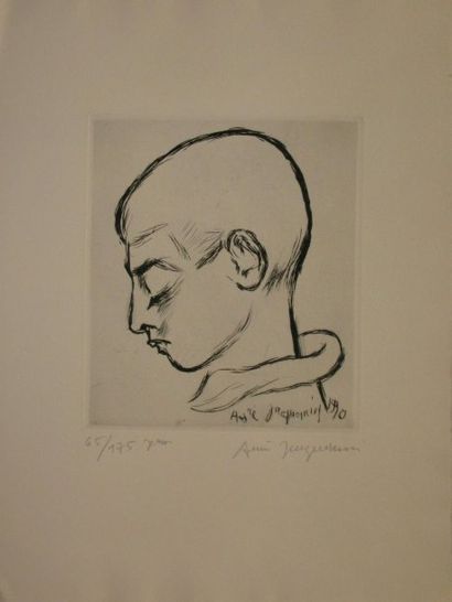 JACQUEMIN André, 1904-1992 Profil de Jean, eau-forte n°65/175, signée en bas à droite,...