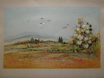 JOUENNE Michel, né en 1933 Les champs de vigne, lithographie en couleurs et estampage...