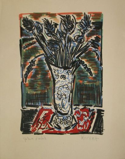 KISCHKA Isis, 1908-1973 Bouquet, lithographie en couleurs, épreuve d'artiste, signée...