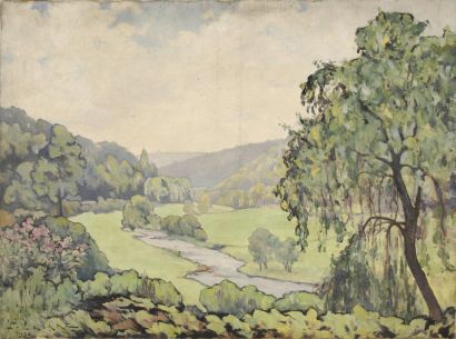 LACHAT Louis François, né en 1873 La vallée de l'Argonne, 1930, huile sur toile (accidents),...