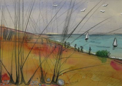 LÉONARD Maurice, 1899-1971 Les voiliers, mine de plomb et aquarelle, signée en bas...