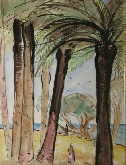 LÉONARD Maurice, 1899-1971 La Tunisie, 1952, aquarelle, signée en bas à gauche, titre,...