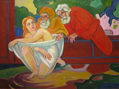 MARCHOU Georges, 1892-1984 Suzanne et les vieillards, huile sur toile, signée en...