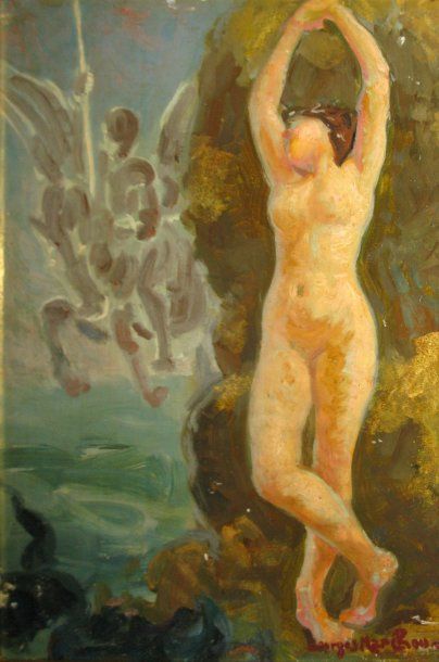 MARCHOU Georges, 1892-1984 Persée et Andromède, huile sur carton marouflé sur toile,...