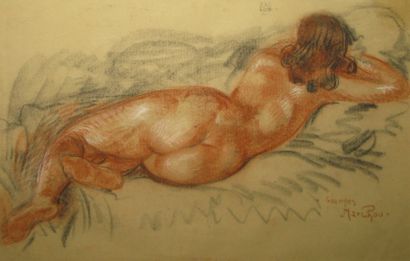 MARCHOU Georges, 1892-1984 Le repos, sanguine et fusain, signé en bas à droite, cachet...