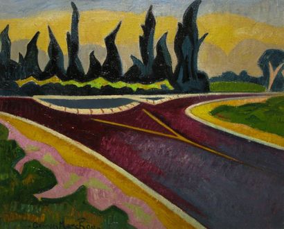 MARCHOU Georges, 1892-1984 Le carrefour, huile sur toile, signée en bas à gauche,...