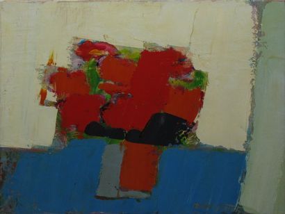 MICHA, PETIOT Michel dit, né en 1939 Le bouquet rouge, peinture sur toile, signée...