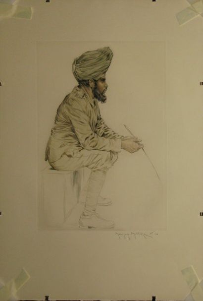 MILLIÈRE Maurice, 1871-1946 Oriental au turban de profil, eau-forte en couleurs n°10,...