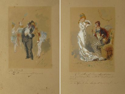 MORTAND V., fin XIXe siècle En coulisse - Le bouquet, deux aquarelles gouachées (insolation...