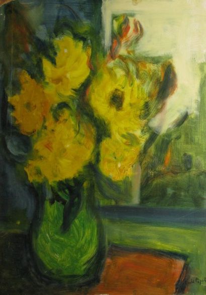 PIPARD Daniel, 1914-1978 Le bouquet jaune, huile sur isorel (accidents et griffures),...