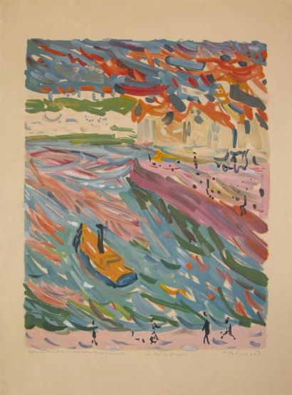 SABOURAUD Émile, 1900-1996 Le port de Dieppe, lithographie en couleurs, épreuve d'artiste...