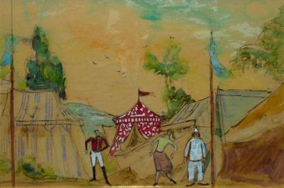 BERTHOMMÉ-SAINT-ANDRÉ Louis, 1905-1977 Le cirque, peinture sur papier marouflé sur...