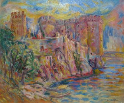 SOURDILLON Berthe, 1895-1976 Le château de Tarascon, huile sur toile, signée en bas...