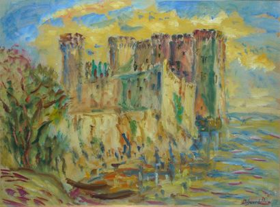 SOURDILLON Berthe, 1895-1976 Le château du Roi René à Tarascon, huile sur papier...
