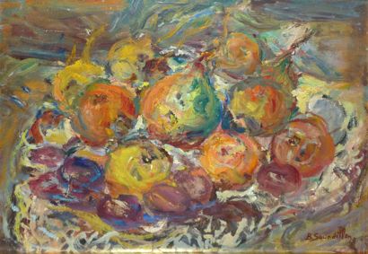 SOURDILLON Berthe, 1895-1976 Plateau de fruits, huile sur panneau, signé en bas à...