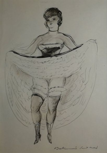 BERTHOMMÉ-SAINT-ANDRÉ Louis, 1905-1977 Danseuse de Cancan, plume et lavis d'encre...