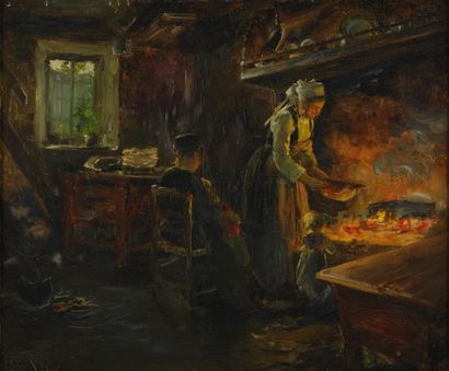 THURNER Gabriel Édouard, 1840-1907 La visite à la nourrice, 1905, huile sur toile...