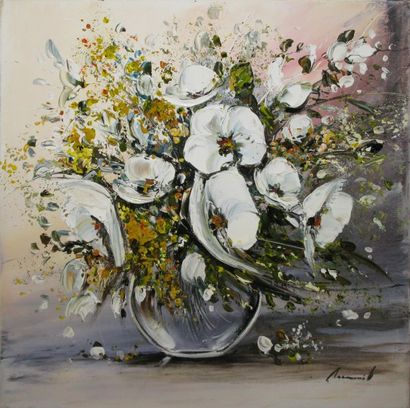 TRAMONI Olivier, né en 1973 Les roses de Noël, peinture sur toile, signée en bas...