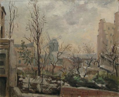 VARLET Louis Jean, XXe Montmartre, le Moulin de la Galette, janvier 1935, huile sur...