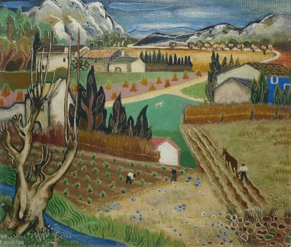 CHARTIER Alex-Charles, 1884-1957 Provence, composition, 1949, huile sur papier marouflé...
