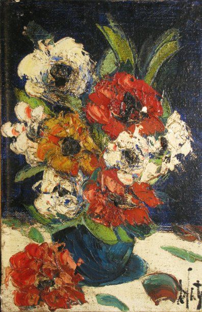 D'ANTY Henri,1910-1998 Bouquet rouge et blanc, huile sur toile (accidents), signée...