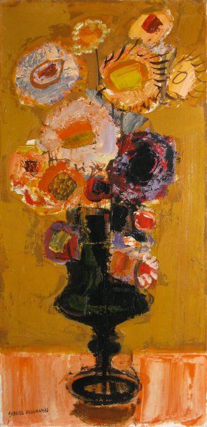 Gabriel DESCHAMPS (né en 1919) Bouquet orange Huile sur toile, signée en bas à gauche....
