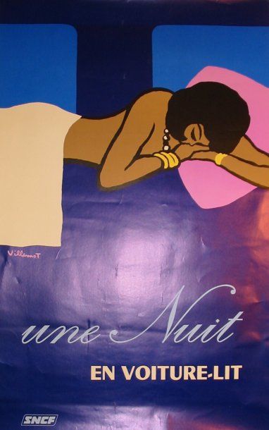 VILLEMOT UNE NUIT EN VOITURE SNCF, 1973 Non entoilée, 62 x 100 cm.