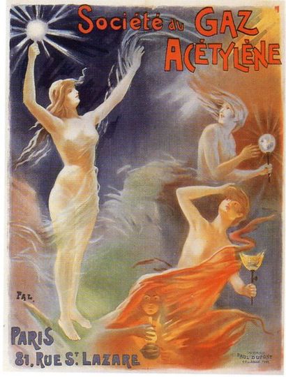 PAL SOCIETE DU GAZ ACETYLENE, 1898 Entoilée, bon état, petits manques au pli médian,...