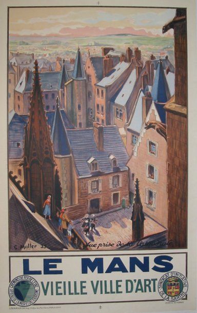 null 2 Affiches entoilées - LE MANS, 1933 (G.MULLER) 62 x 100 cm. - EXCURSIONS BRETAGNE...