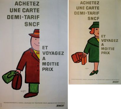R.SAVIGNAC ACHETEZ UNE CARTE DEMI-TARIF SNCF, 1976 2 affiches non entoilées, 60 x...