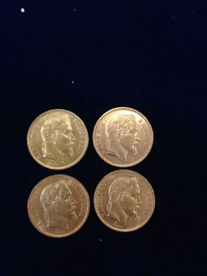 null 4 pièces en or 20 Fr " Napoléon tête laurée " 

( 1 x 1865 A ; 1 x 1866 A ;...