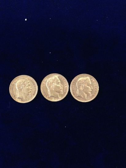 null 3 pièces en or 20 Fr " Napoléon tête laurée " 

( 1 x 1866 A ; 1 x 1867 A ;...