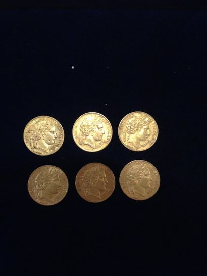 null 6 pièces en or 20 Fr " Cérès " ( 6 x 1851 A )