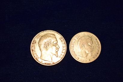 null 2 pièces en or 10 francs et 20 francs " Napoléon tête nue " 

( 1 x 1858 A ;...