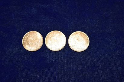 null 3 pièces en or 10 francs " Coq " ( 3 x 1910 ) 