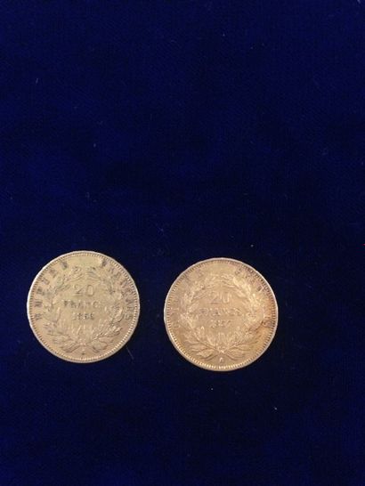 null 2 pièces en or 20 francs " Napoléon tête nue " ( 1 x 1856 A ; 1 x 1857 A)

