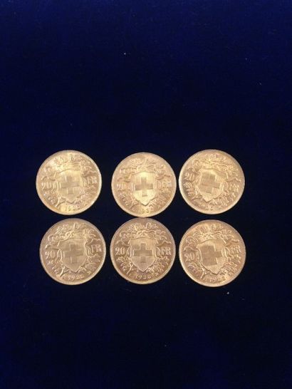 null 6 pièces en or 20 francs suisses " Helvetia " ( 6 x 1935 L B) 