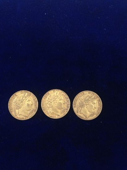 null 3 pièces en or 20 francs " Cérès " ( 2 x 1850 A ; 1 x 1851 A )