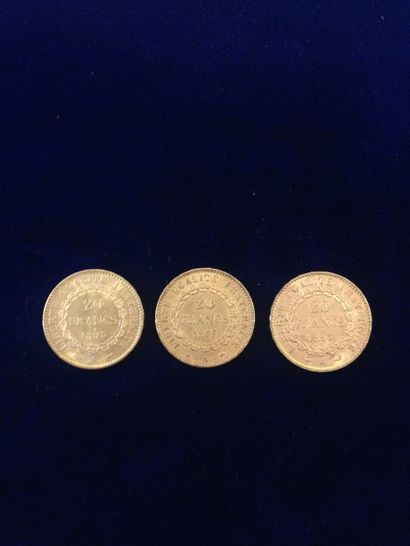 null 3 pièces en or 20 francs " Génie " ( 1 x 1877 A ; 1 x 1893 A ; 1 x 1897 A )