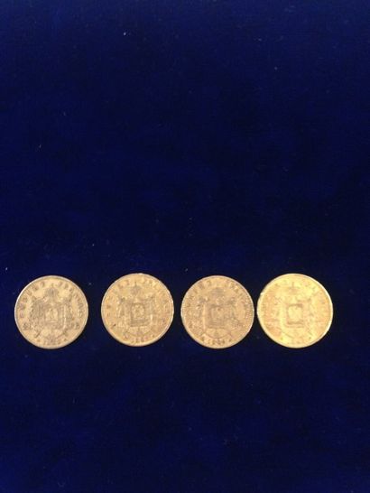 null 4 pièces en or 20 francs " Napoléon tête laurée " ( 1 x 1863 A ; 1 x 1865 A...