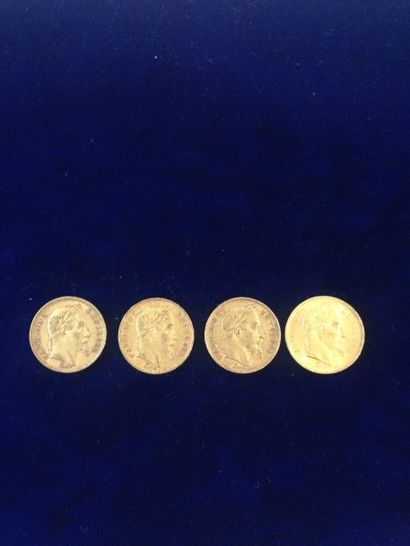 null 4 pièces en or 20 francs " Napoléon tête laurée " ( 1 x 1863 A ; 1 x 1865 A...