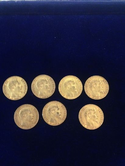 null 7 pièces en or 20 francs " Napoléon tête nue " ( 1 x 1854 A ; 2 x 1857 A ; 1...