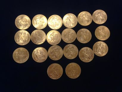 null 20 pièces en or 20 francs " Coq " ( 20 x 1907 ) (très bel état)