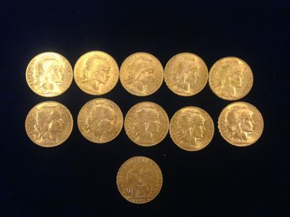 null 11 pièces en or 20 francs " Coq " ( 11 x 1912 ) 