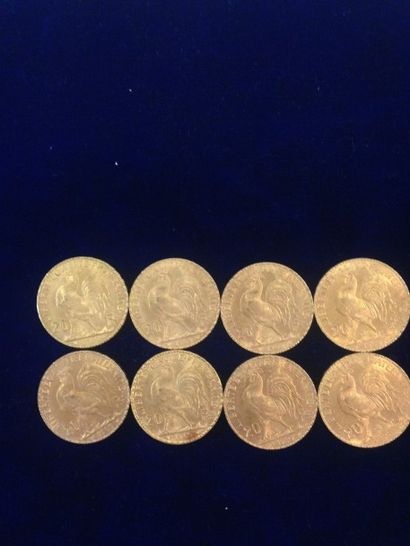 null 8 pièces en or 20 francs " Coq " ( 8 x 1909 ) 
