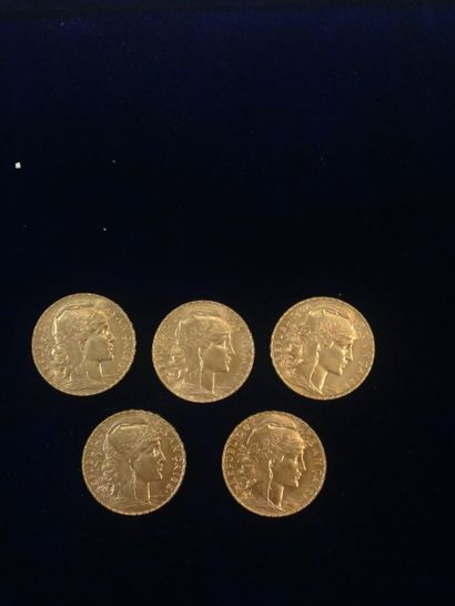 null 5 pièces en or 20 francs " Coq " ( 5 x 1914 ) bel état